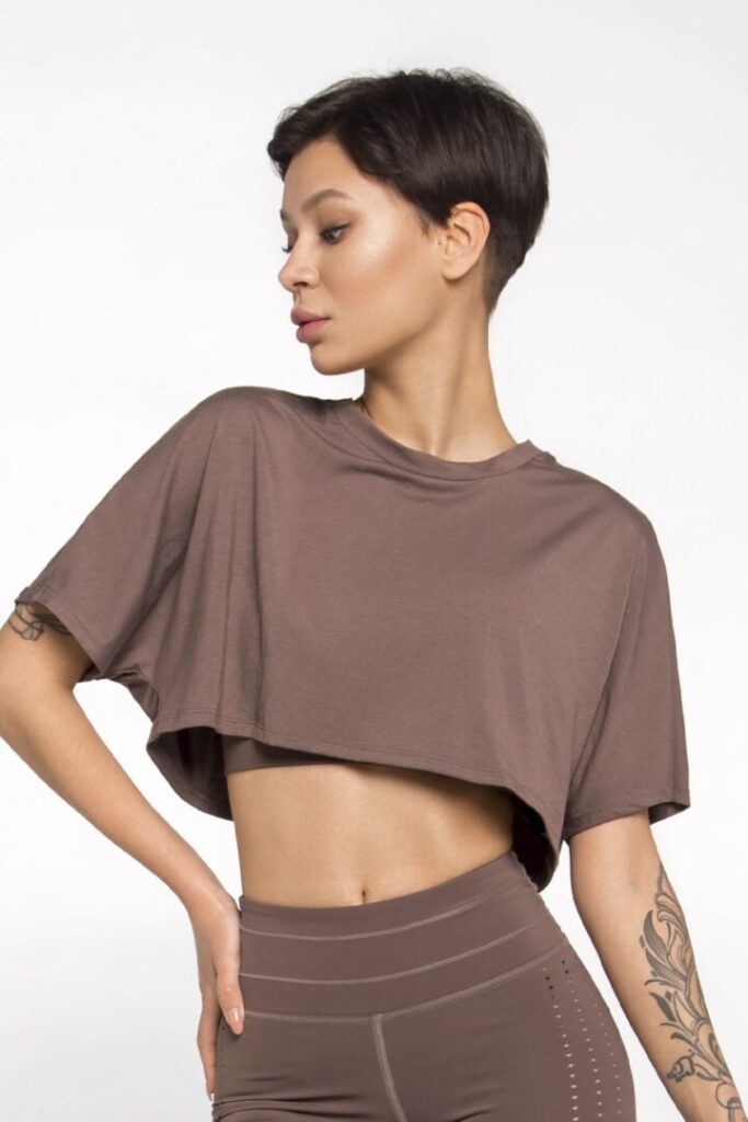 Футболка_oversize_crop_nude_1 Жіноча спортивна футболка з натуральної тканини